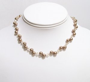 Brown and Champagne Illusion Bridesmaid Necklace - Bronze Pearls - Golden Shadow Crystals