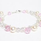 Pink Clear and Ivory Cluster Bracelet - Wedding Bracelet - Pearls and Crystals