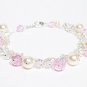 Pink Clear and Ivory Cluster Bracelet - Wedding Bracelet - Pearls and Crystals