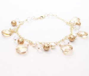 Teardrop Cluster Bracelet - Champagne Brown - 14k Gold Filled - Bridesmaid Bracelet