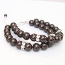 Deep Brown Double Strand Bracelet with Rhinestones - Sterling Silver