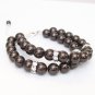 Deep Brown Double Strand Bracelet with Rhinestones - Sterling Silver