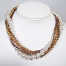 Minka 4 Strand Twisted Layered Necklace - Antique Copper - Pearls and Crystals