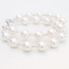 Double Strand White Pearl and Clear Crystal Bracelet - Wedding Bracelet