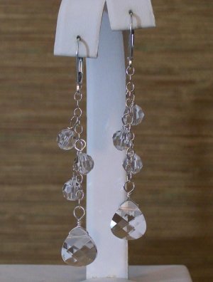 Clear Teardrop Cluster Earrings - Wedding Earrings - Sterling Silver