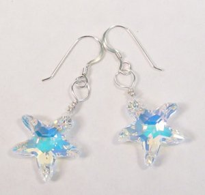 Crystal AB Single Starfish Earrings with Sterling Silver French Hooks