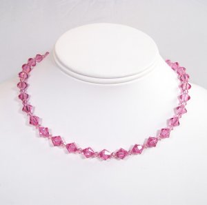 Pink Single Strand Crystal Necklace - Bridesmaid Necklace