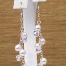 White Pearls & Clear Crystal Cluster Wedding Earrings