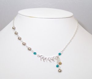 Laurel Leaf Necklace with Pearls & Crystals