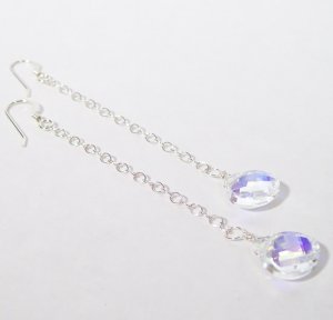 Long Teardrop Earrings - Crystal AB - Sterling Silver