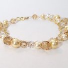 Golden Brown Pearl & Crystal Cluster Bracelet - 14k Gold Filled