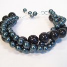 Deep Teal & Black Twisted Pearl Bracelet - Bridesmaid jewelry