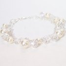 Cream Pearls & Clear Crystal Cluster Bracelet - Wedding Bracelet - Sterling Silver