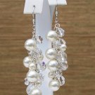 Cream Pearl & Clear Crystal Cluster Earrings - Wedding Earrings - Chandelier