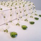 Gabrielle Teardrop Illusion Necklace - Pearls and Crystals - Bridesmaid Necklaces - Green and Cream