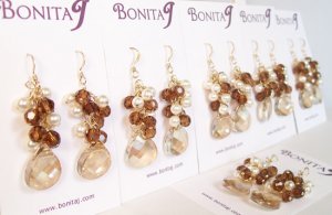 Luka Teardrop Cluster  Bridesmaid Earrings - Champagne, Browns and Ivory Cream