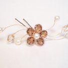 Light Smoked Topaz with Golden Shadow Crystals and Ivory Pearl Flower Swag Hairpin