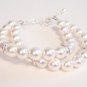 Double Strand White Pearl Bracelet with Rhinestone Accents - Wedding Bridal Bracelet