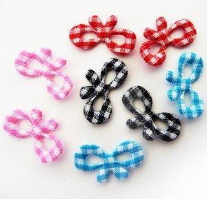 20pcs.. 20mmX11mm Gingham Check Ribbon Bow Padded Applique in Pink, Red, Black and Blue
