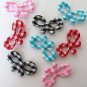 20pcs.. 20mmX11mm Gingham Check Ribbon Bow Padded Applique in Pink, Red, Black and Blue