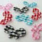 20pcs.. 20mmX11mm Gingham Check Ribbon Bow Padded Applique in Pink, Red, Black and Blue