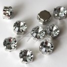 20pc 12mm Faceted Square Sew On Clear Rhinestones W/ Rhodium Plated Over Brass Prong