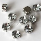 20pc 12mm Faceted Round Circle Sew On Clear Rhinestones Montee W/Metal Prong