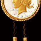 US Peace Liberty Silver Dollar  Coin  Bezelled Bolo Tie