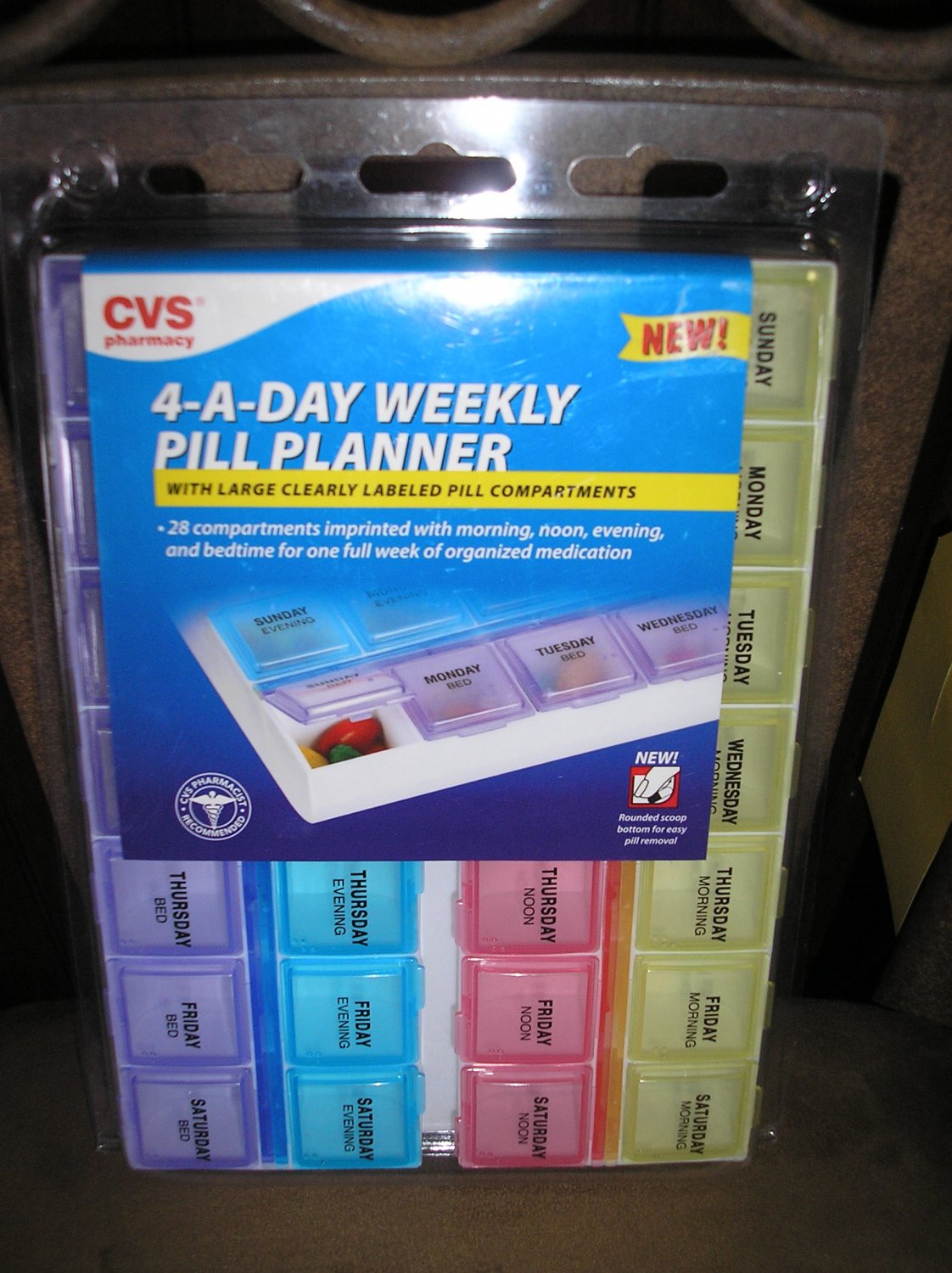 CVS 4ADAY WEEKLY PILL PLANNER 28 COMPARTMENTS LABELED MORNING NOON