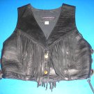 PROTECH LADIES BLACK LEATHER BIKER VEST w/ FRINGE & SIDE LACES-"RODEO" STYLE-MADE IN THE USA-NEW!