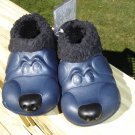 POLLIWALKS KIDS "TOYS FOR FEET" PUPPY BLUE/BLACK FURRY-LINED SLIP ONS - SIZE 8 - BRAND NEW!