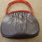 VINTAGE ETRA BROWN LEATHER PURSE with LUCITE TORTOISE HANDLES Circa 1960!