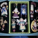 WOODEN CHRISTMAS ORNAMENT SET of 12 FESTIVE, JOINTED, MULTI-PIECE ORNAMENTS in GIFT/STORAGE BOX!