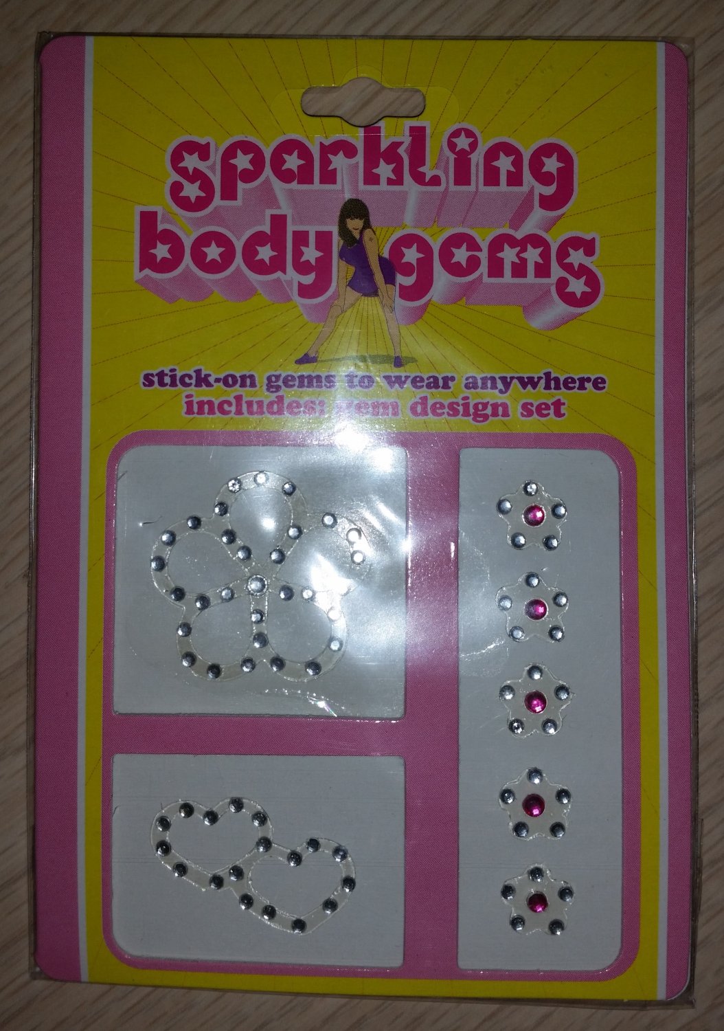 Body Jewelry Sparkling Stick-on Body Crystal Gems-Lg Flower, Hearts & Small PINK Flowers-7 Total!