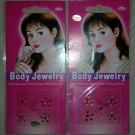 Body Jewelry Sparkling Stick-on Body Crystal Gems -Sm Flowers & GREEN/YELLOW Sexy Points -Lot of 2!