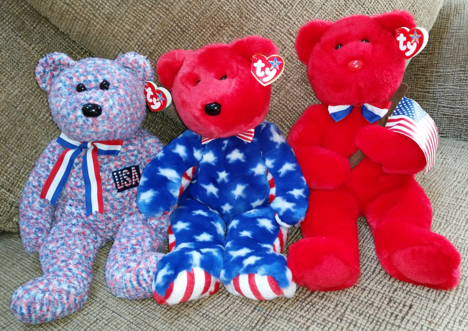 Beanie Buddy Lot of 3 PATRIOTIC BEARS - THOMAS, LIBERTY & USA - NEW with TAGS!!