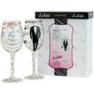 Lolita Bride and Groom Artisan Painted Wine Glass Gift Set!