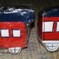 CHOO CHOO TRAIN CAR WOODEN HAND-PAINTED DRAWER KNOBS PULLS - SET of 4 - SIGNED by ARTIST!