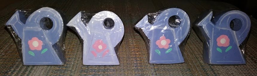 WATERING CAN WOODEN HAND-PAINTED DRAWER KNOBS PULLS - SET of 4 - SIGNED by ARTIST!