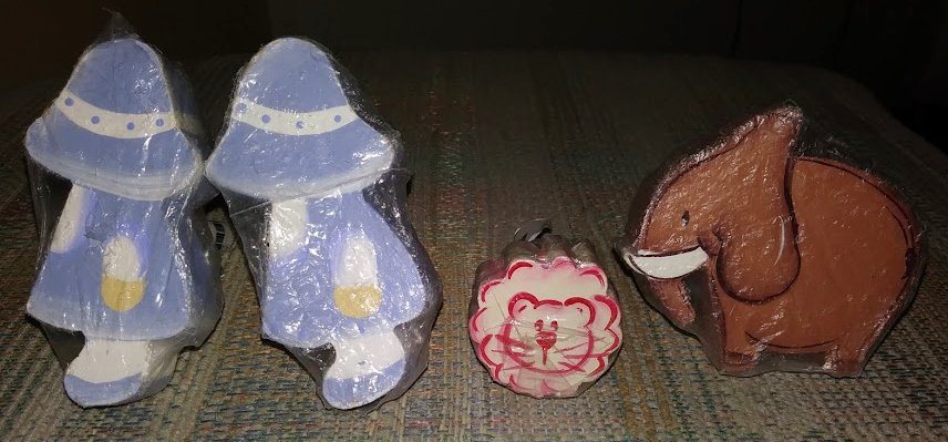 LITTLE GIRL, KITTY CAT & ELEPHANT WOODEN HAND-PAINTED DRAWER KNOBS PULLS-SET of 4-SIGNED by ARTIST!