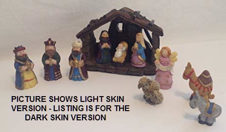Vintage Holiday Season 11 Piece Mini Dark Skin Nativity Set - SWEET!