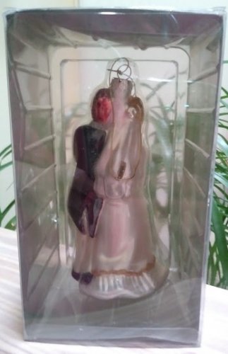 CHERISH THE SEASON 6.5" blond Bride and brown-haired Groom Glass Wedding Christmas Ornament!