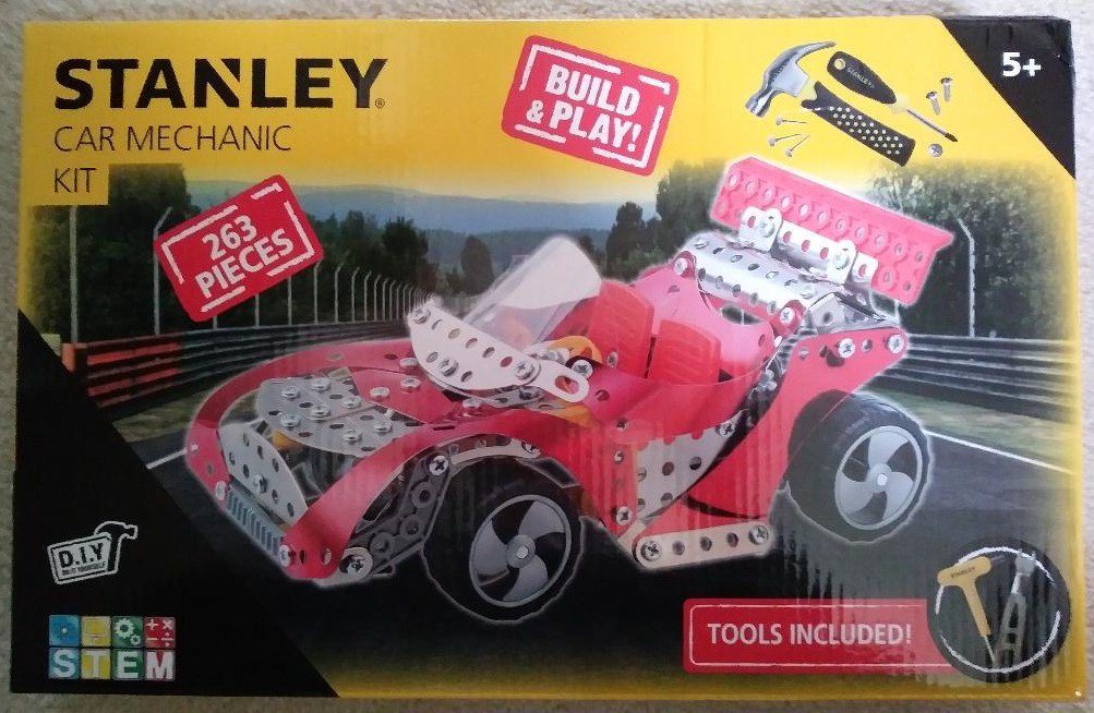 Stanley Racing Car Mechanic Kit, Red, Build & Play, 263 Pieces, Tools