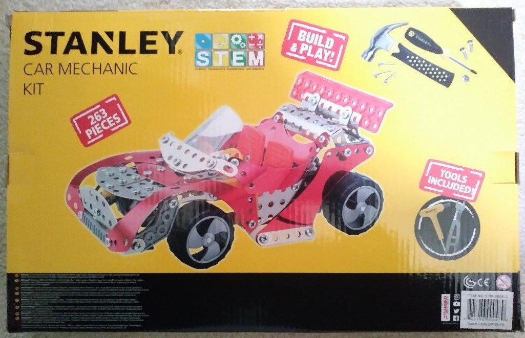 Stanley Racing Car Mechanic Kit, Red, Build & Play, 263 Pieces, Tools