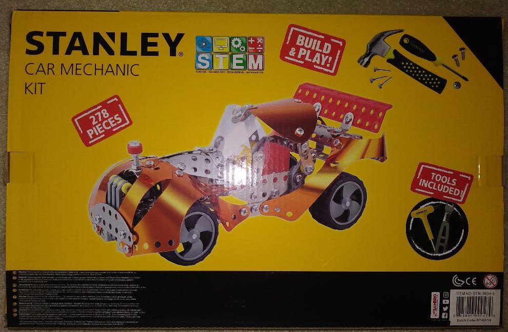 Stanley Racing Car Mechanic Kit, Orange Build & Play, 278 Pieces, Tools