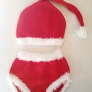 Santa Claus Christmas Kids Baby 100% Cotton Knit Long Tail Hat & Diaper Cover, Photography Props- L