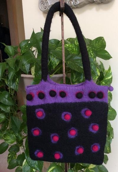 RISING TIDE Felted Wool Handbag Black & Multi Shoulder Bag Purse ...