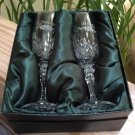 Vintage Galway Irish Set of Bride & Groom Floral Spray Crystal Etched Champagne Glasses!