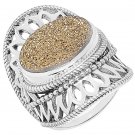 Himalayan Gems Sterling Silver Oval Gold Druzy Ring - Size 10!