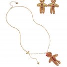 Betsey Johnson Gingerbread Pendant Long Necklace, 28" + 3" extender & Matching Earrings - NWTs!